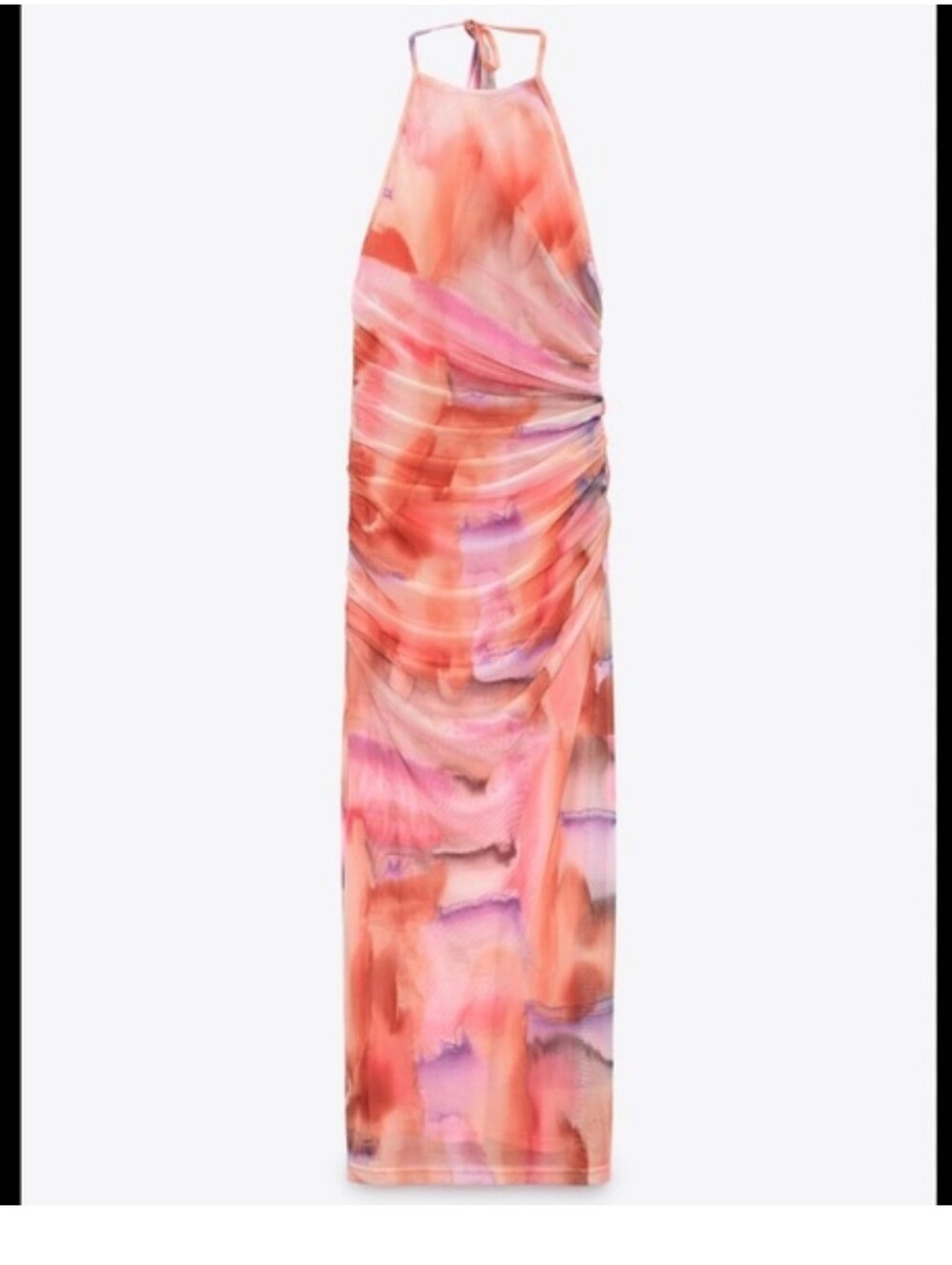 Tie Dye Mesh Halter Ruched Dress